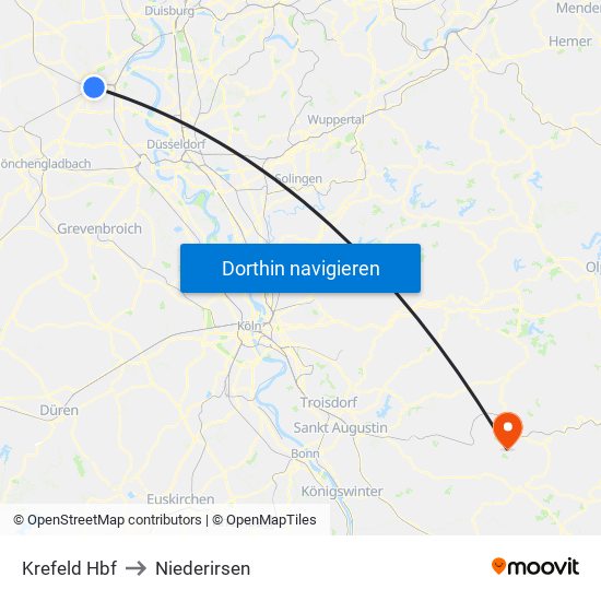 Krefeld Hbf to Niederirsen map