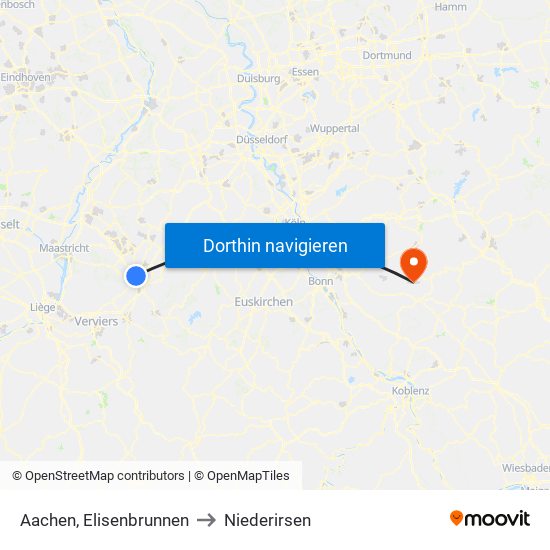 Aachen, Elisenbrunnen to Niederirsen map