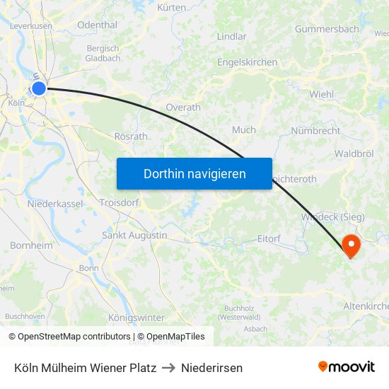 Köln Mülheim Wiener Platz to Niederirsen map