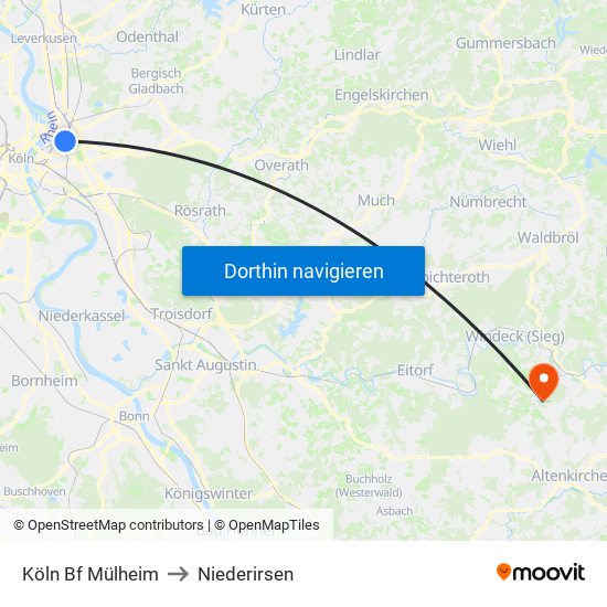 Köln Bf Mülheim to Niederirsen map