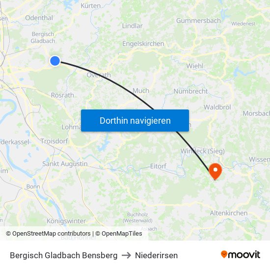 Bergisch Gladbach Bensberg to Niederirsen map