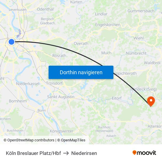 Köln Breslauer Platz/Hbf to Niederirsen map