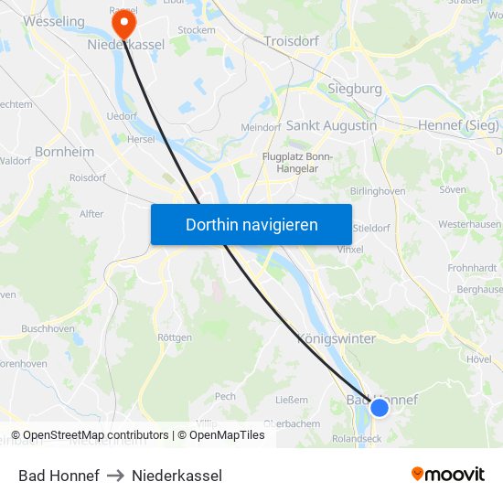 Bad Honnef to Niederkassel map