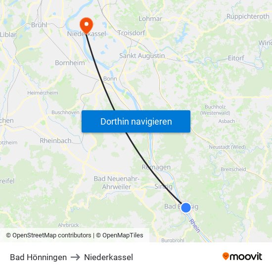 Bad Hönningen to Niederkassel map