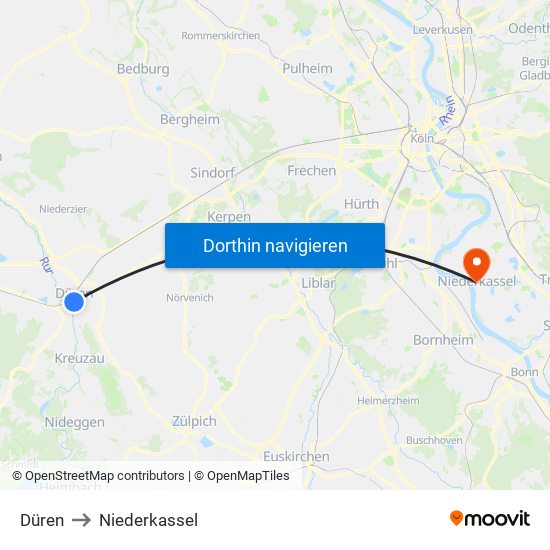Düren to Niederkassel map