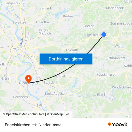 Engelskirchen to Niederkassel map