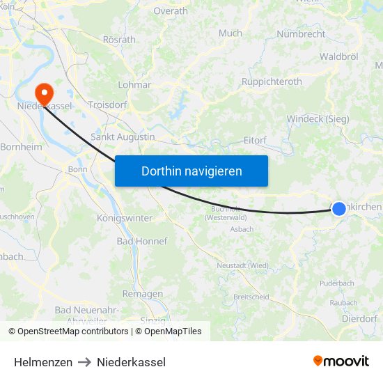 Helmenzen to Niederkassel map