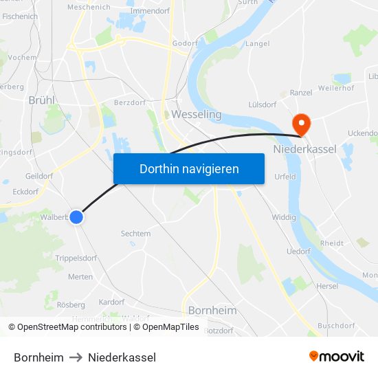 Bornheim to Niederkassel map