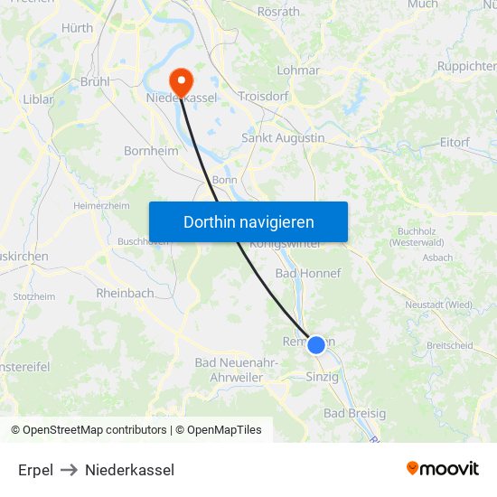 Erpel to Niederkassel map