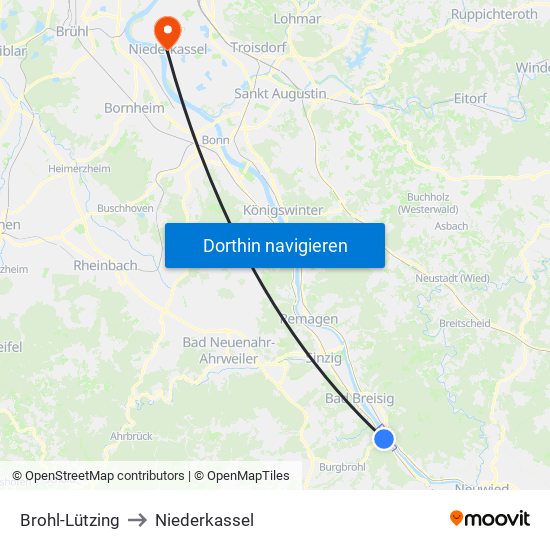 Brohl-Lützing to Niederkassel map