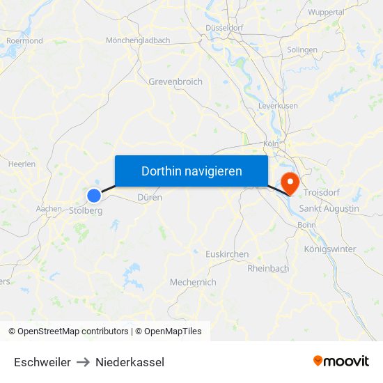 Eschweiler to Niederkassel map