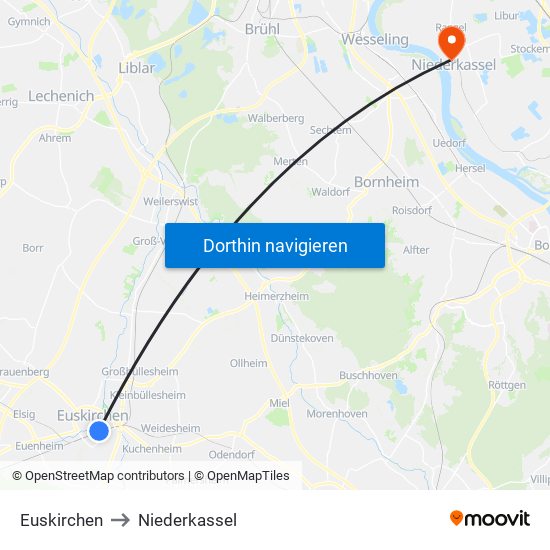 Euskirchen to Niederkassel map