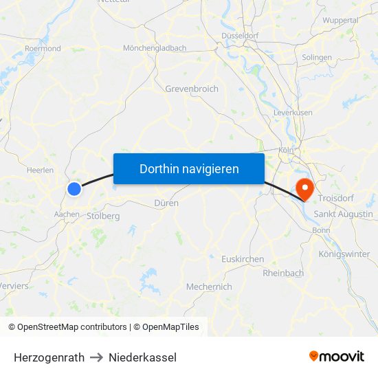 Herzogenrath to Niederkassel map