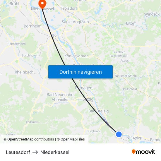 Leutesdorf to Niederkassel map