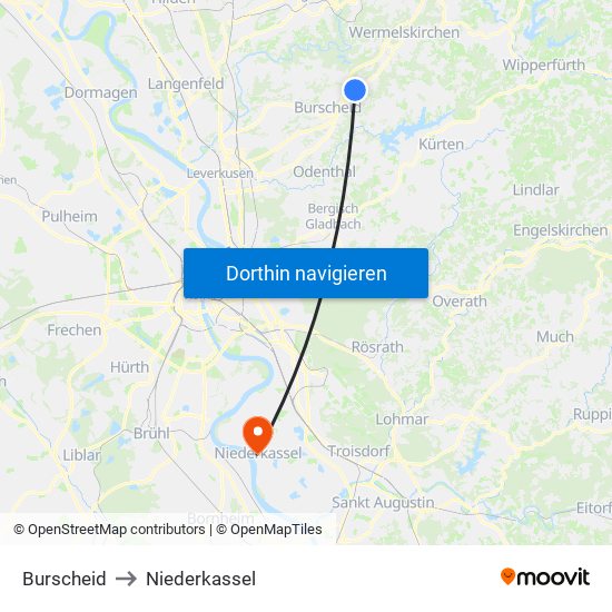 Burscheid to Niederkassel map