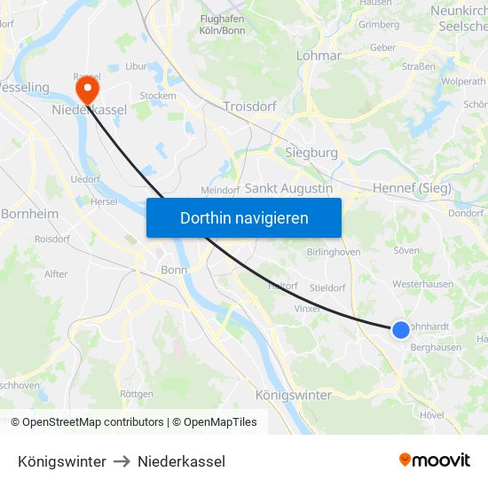 Königswinter to Niederkassel map