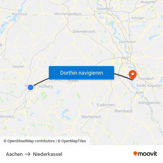 Aachen to Niederkassel map