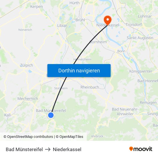 Bad Münstereifel to Niederkassel map