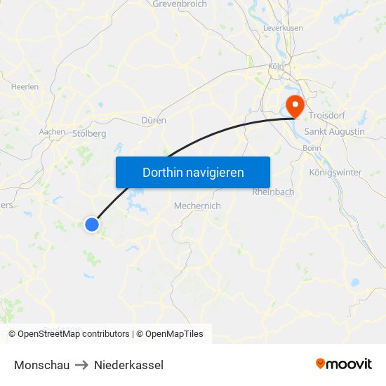 Monschau to Niederkassel map