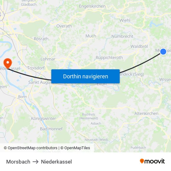 Morsbach to Niederkassel map
