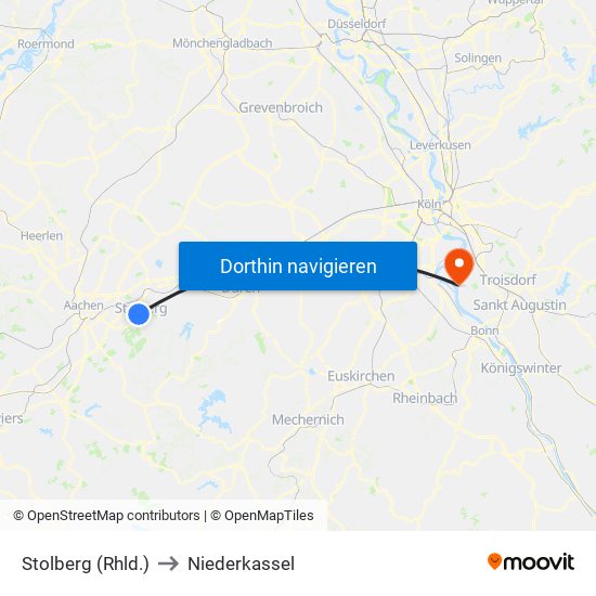 Stolberg (Rhld.) to Niederkassel map