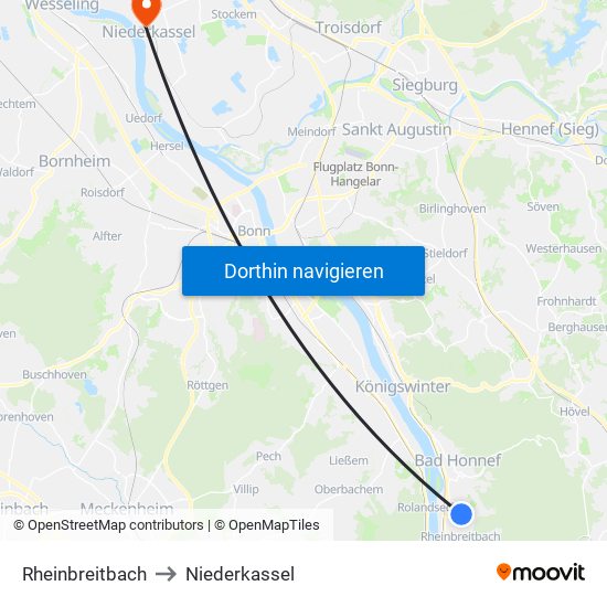 Rheinbreitbach to Niederkassel map