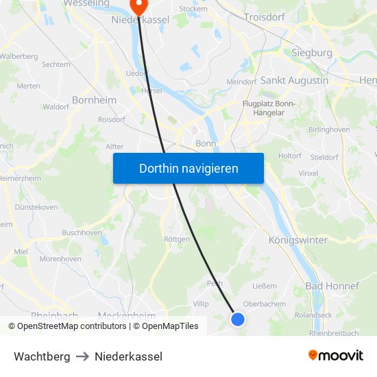 Wachtberg to Niederkassel map