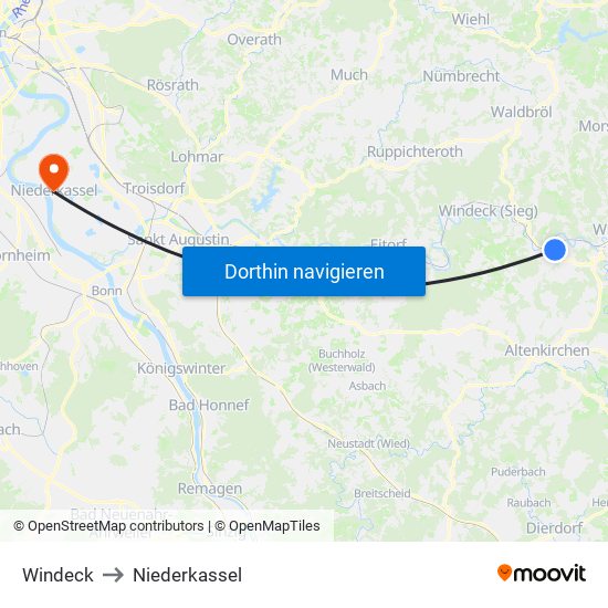 Windeck to Niederkassel map