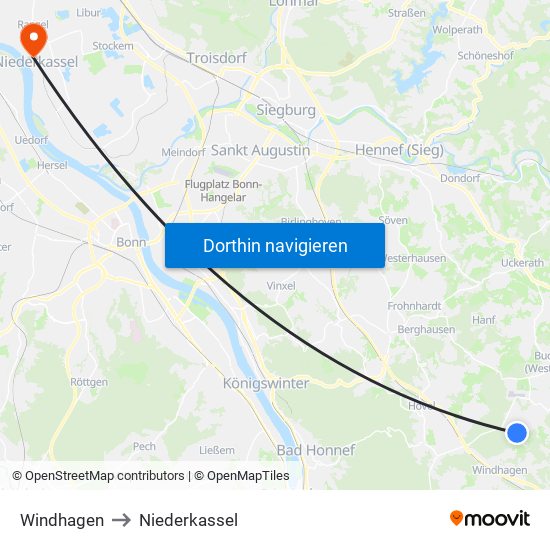 Windhagen to Niederkassel map