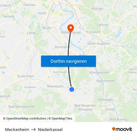 Meckenheim to Niederkassel map