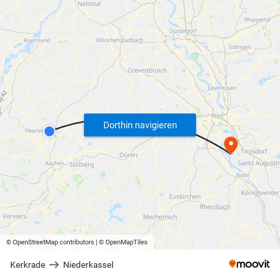 Kerkrade to Niederkassel map