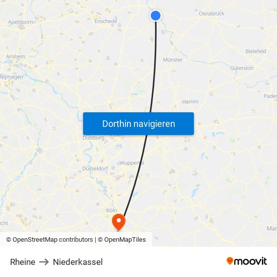 Rheine to Niederkassel map