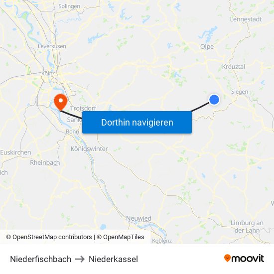 Niederfischbach to Niederkassel map