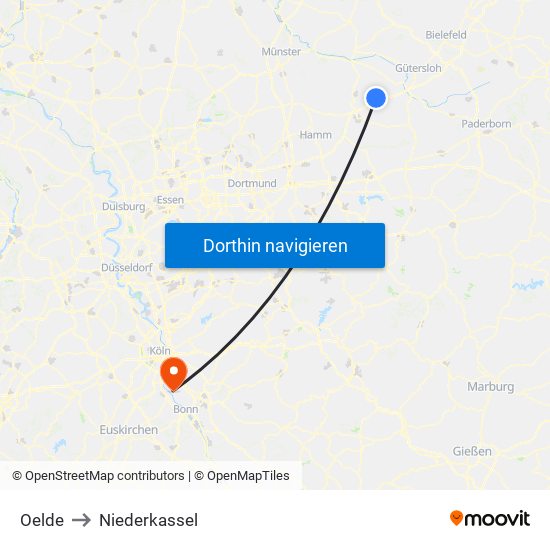 Oelde to Niederkassel map