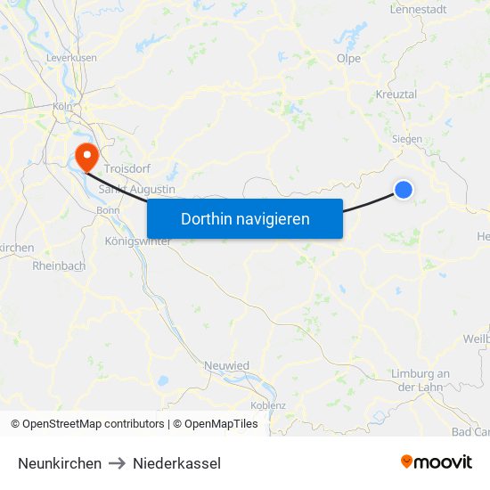 Neunkirchen to Niederkassel map