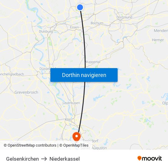 Gelsenkirchen to Niederkassel map