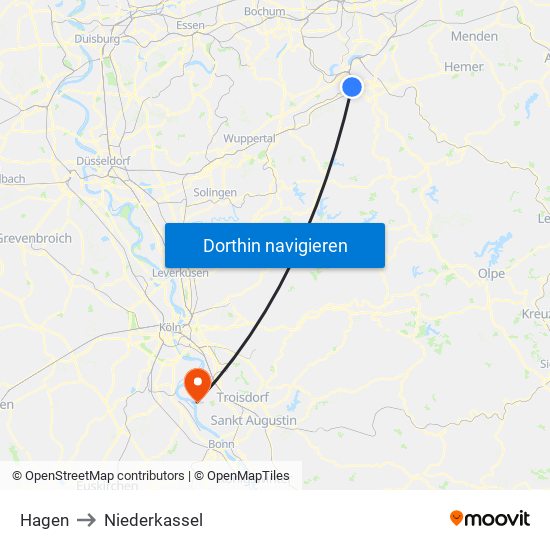 Hagen to Niederkassel map