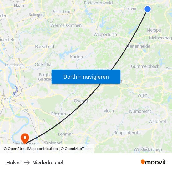 Halver to Niederkassel map