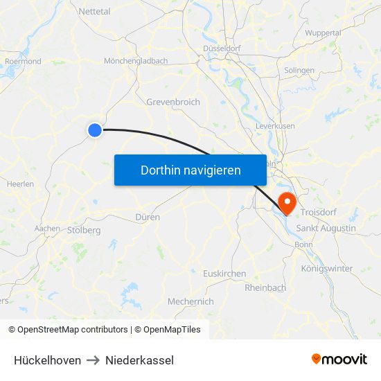 Hückelhoven to Niederkassel map