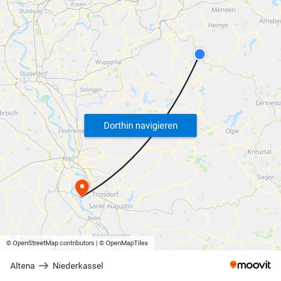 Altena to Niederkassel map