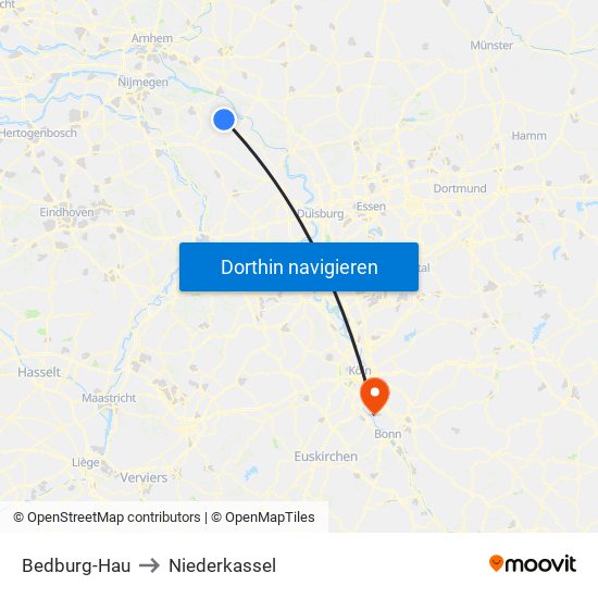 Bedburg-Hau to Niederkassel map