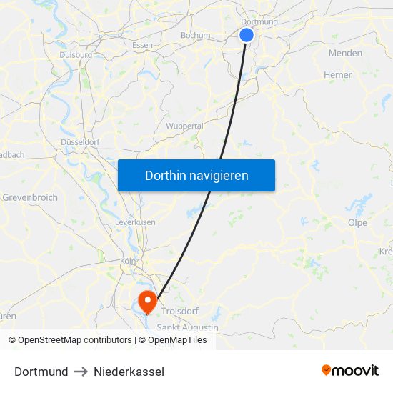 Dortmund to Niederkassel map