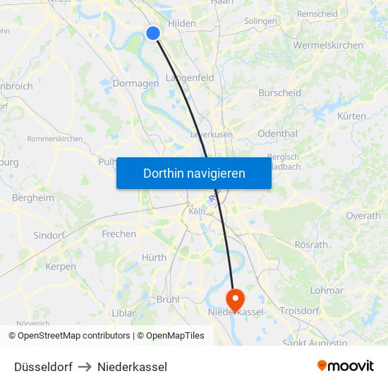 Düsseldorf to Niederkassel map