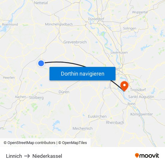 Linnich to Niederkassel map