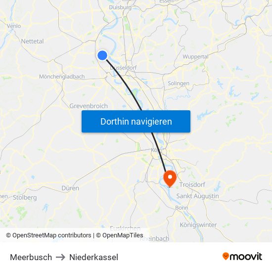 Meerbusch to Niederkassel map