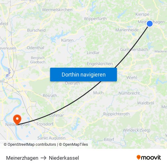 Meinerzhagen to Niederkassel map