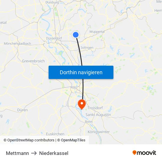 Mettmann to Niederkassel map