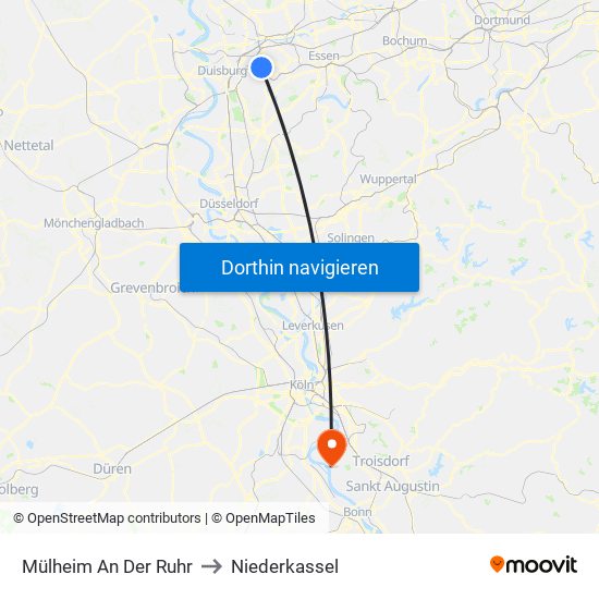 Mülheim An Der Ruhr to Niederkassel map