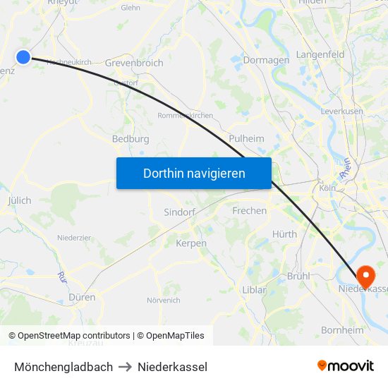 Mönchengladbach to Niederkassel map