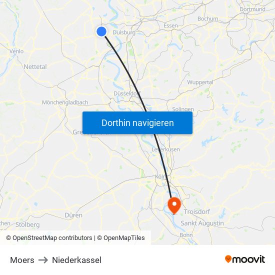 Moers to Niederkassel map
